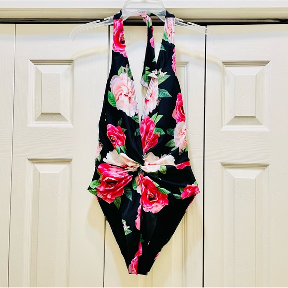 NWOT Ted Baker London Open Back Floral Halter One-Piece Swimsuit - Picture 2 of 8